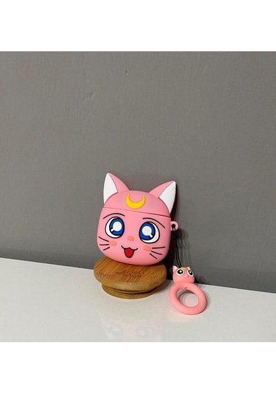 Apple Uyumlu iPhone 1/2. Nesil  Koruyucu Bluetooth Kulaklık Kılıfı Kedicik Mouse Figürlü Pembe Airpods 1/2. Nesil