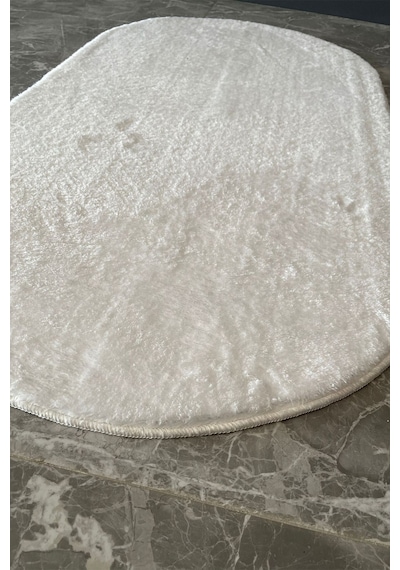 Tropikal Home Post Peluş Yumuşak Oval Halı Tüylü Halı Kaymaz Taban Konforlu Dekoratif Yıkanabilir Beyaz