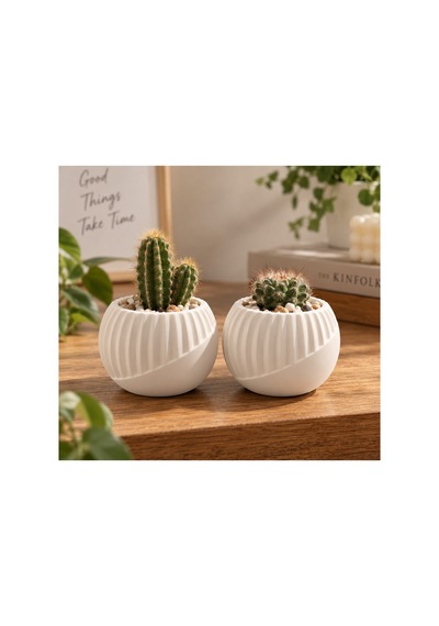 2 Li Kaktüs Saksısı Beyaz Dekoratif Mini Saksı Sukulent Ve Kaktüs Saksısı 8 Cm Beyaz - 921521534 Beyaz - 921521534