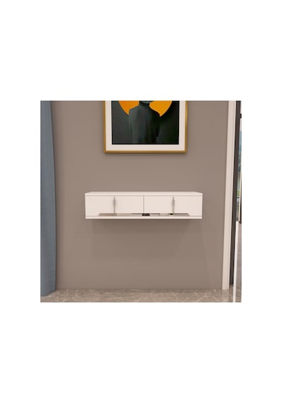 Roza 90 Cm Kapaklı, Raflı ,duvara Monte Dresuar Makyaj Masası Beyaz-gümüş Beyaz-gümüş