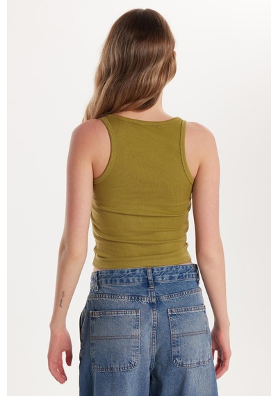 Tudors Kadın Slim Fit Dar Kesim İnce Askılı U Yaka Yeşil Body Atlet-34169 Yeşil