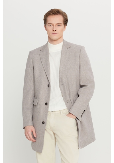 AC&Co / Altınyıldız Classics Erkek Bej Standart Fit Normal Kesim Mono Yaka Armürlü Kapak Cepli Palto Bej
