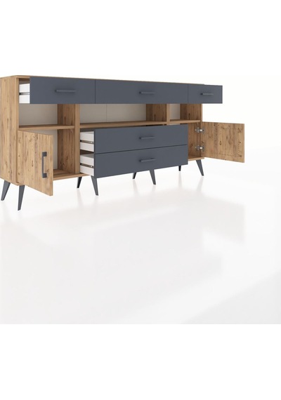 Arges Konsol 3 Raflı 5 Çekmeceli 2 Kapaklı 176x30x83 Çam-çam/antrasit Çam/antrasit Arges Konsol 3 Raflı 5 Çekmeceli 2 Kapaklı 176x30x83 Çam-çam/antrasit Çam/antrasit
