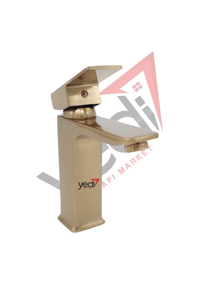Yedi Yapı Mat Gold Kare Model Sabit Lavabo Bataryası Gold