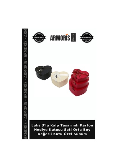Lüks 3'lü Kalp Tasarımlı Karton Hediye Seti Orta Boy Değerli Kutu Özel Sunum