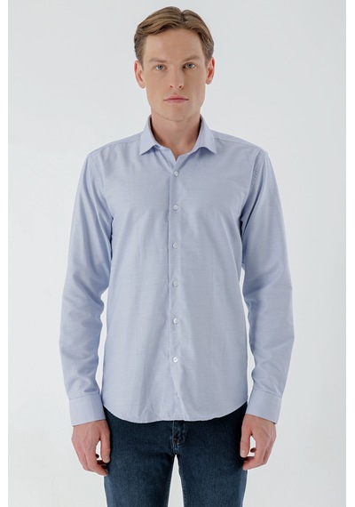 Morven Erkek Mavi Trend Baskılı Desenli İtalyan Yaka Slim Fit Gömlek 24mc004015300 Mavi