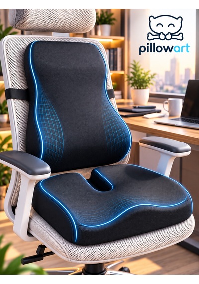 Pillowart Ortopedik Visco Minder 2 Li Set Sırt Bel Omurga Destekli Yastık Ve Kuyruk Sokumu Oturma Minderi