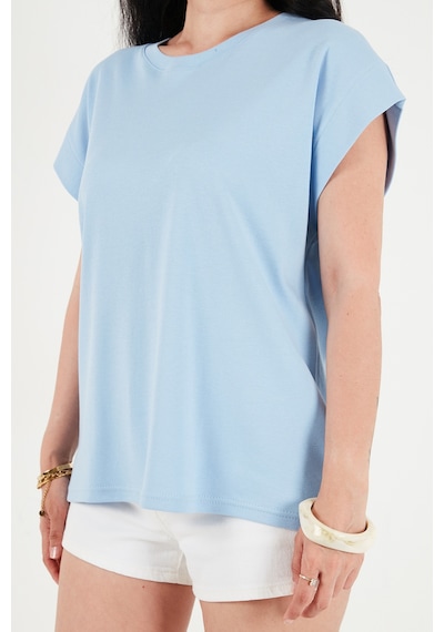 Lela Pamuklu Rahat Kalıp Bisiklet Yaka T Shirt Bayan T Shirt 5866955 Bebe Mavi