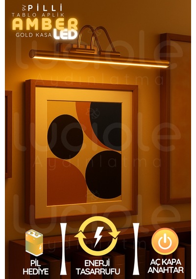 Pilli Parlak Gold Kasa Amber Led Flüt Tablo Aplik Banyo Ayna Üstü Aydınlatma
