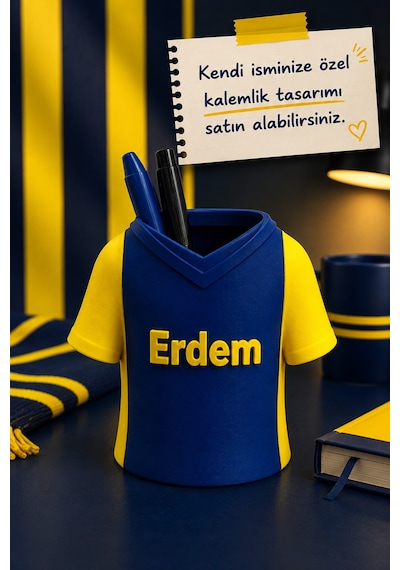 Kişiye Özel Sarı-lacivert Masaüstü Kalemlik İsme Özel Forma Tasarımlı Kalemlik Ve Masaüstü Organizer Sarı - Lacivert