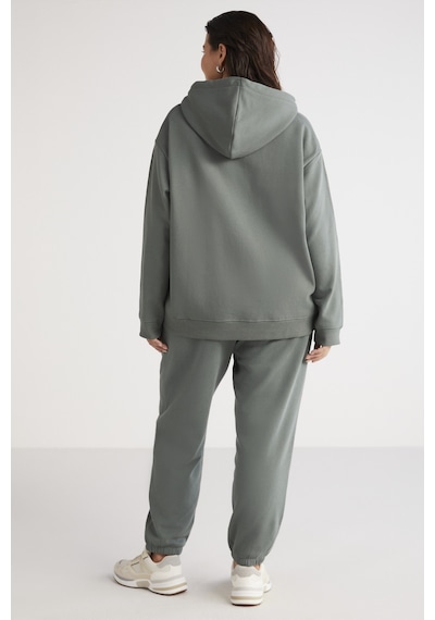 ETHIQUET TEREZABB Kadın Içi Polarlı Yumuşacık Comfort Fit Kapüşonlu Kanguru Cep Yeşil Büyük Beden Sweatshirt