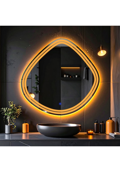 Nomari Amber Led'li Lazer Kumlamalı Lavabo & Banyo Aynası Dokunmatik Sensörlü 100 X 100 Cm Turuncu