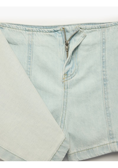 Koton Pamuklu Fermuar Detaylı Denim Şort Etek Lıght Indıgo 6skg40105ad Açık Mavi