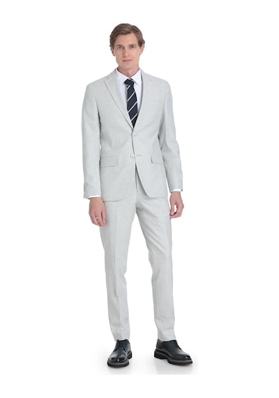 Hatemoğlu Gri Slim Fit Mono Yaka Keten Takım Elbise 36332 Gri