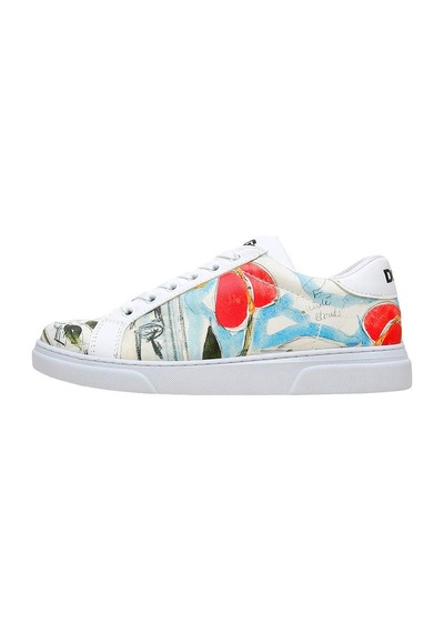 Kadın Vegan Deri Beyaz Sneakers - Hartley's Flower Tasarım Çok Renkli