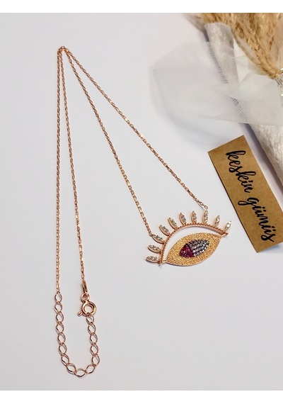 Keskin Gümüş 925 Ayar Gümüş Zirkon Taşlı Nazar Göz Figürlü Eyes Of The Sun Gold Kadın Kolye 62