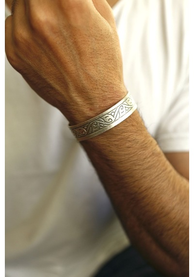 Antik Gümüş Kaplama El Işçiliği Bileklik %100 Bakır Bileklik Otantik Bileklik Vintage Bileklik Gümüş