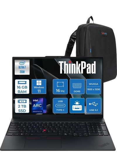 Lenovo ThinkPad E16 Gen 3 21SR006RTXP04 Ultra 7 255H 16 GB 2 TB SSD 16" W11P Dizüstü Bilgisayar + Zetta Çanta