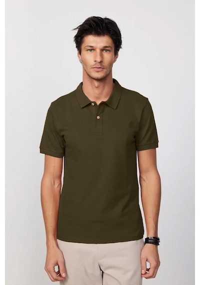 Tudors Erkek Regular Fit Klasik Kesim %100 Pamuk Düz Pike Haki Polo Yaka Tişört-33016 Haki