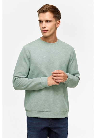 Süvari Bol Kesim O Yaka Melanj Desenli Waffle Sweatshirt Yeşil Y03