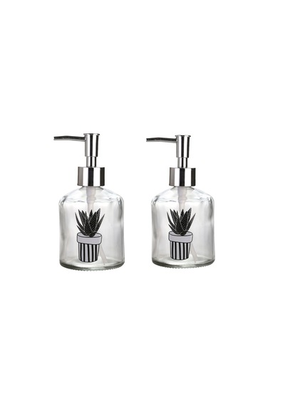 Banyo Seti Cam Sıvı Sabunluk 2 Adet,kaktüs 1 Desen 300ml 7,6x15,5 Çok Renkli