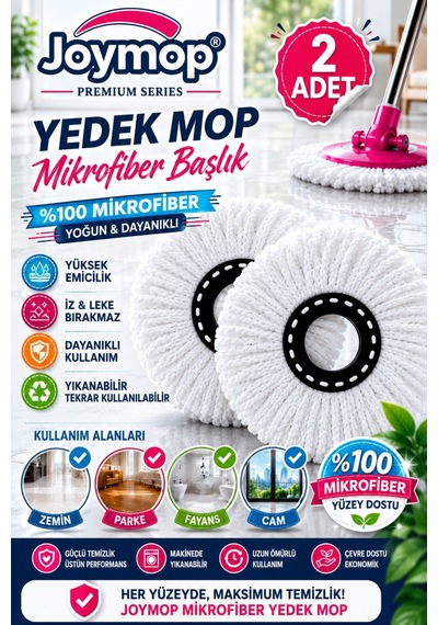 2 Li %100 Mikrofiber Yedek Mop Ultra Emici Premium Seri