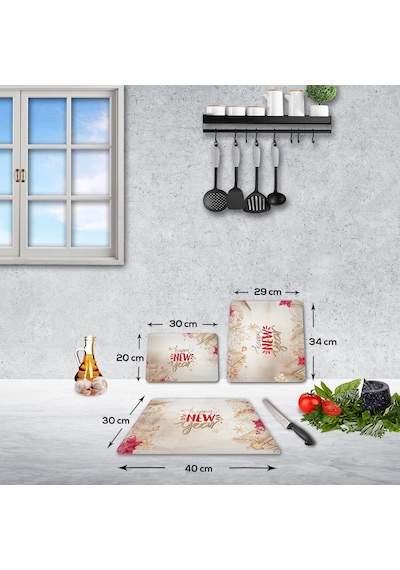 Decorita Cam Kesme Tahtası|Happy New Year-Gold|3'lü Takım