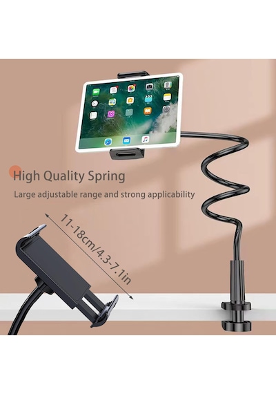 Tablet Ve Telefon Standı Metal Spiral Masa Kenarlı 360 Döner Esnek Telefon Tutucu Tablet Standı