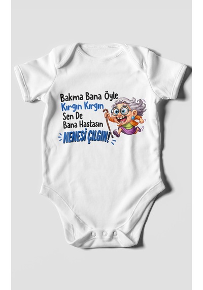 Morivokids Bakma Bana Öyle Yazılı Kısa Kollu Bebek Body %100 Pamuk Beyaz