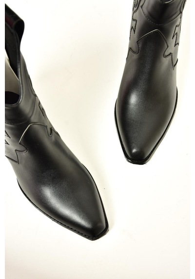 Fox Shoes T296112009 Siyah Kalın Topuklu Kadın Bot Siyah-Suni Deri Siyah