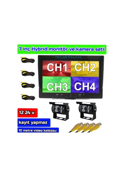 7'' Ekran + 2 Ad Metal Kasa 18 Ir Led Kamera Kayıt Yapmaz 12-24 V