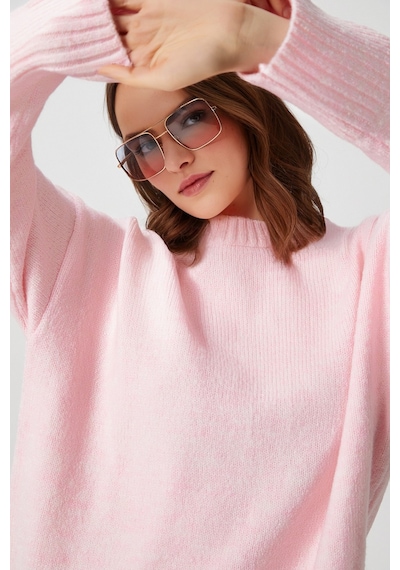 Ritnice Kadın Homy Yumuşacık Bisiklet Yaka Soft Pembe Oversize Triko Kazak Softpembe