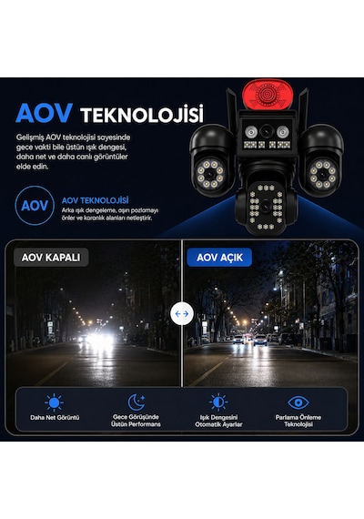 Uninet Aov Teknolojili 4g Solar Güvenlik Kamerası Düşük Güç Tüketimi, Kesintisiz Izleme Ve Anlık Kayıt 4 Kameralı 3 Kamerası Dönebilen Ptz + 1 Sabit Lens, Gece Görüşü Ve Siren