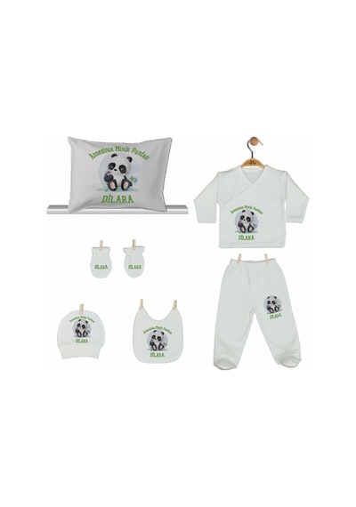 Pia Baby Gl 2009 İsme Özel Pandalı Yastık Zıbın Set Krem
