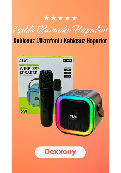 Blic BLS-55 Mini Taşınabilir Işıklı Kablosuz Bluetooth 5.0 Karaoke Hoparlör