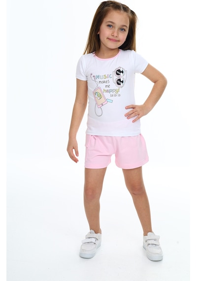 Toontoy Kids Toontoy Kız Çocuk Mucıs Makes Me Happy Baskılı Şortlu Takım Pembe