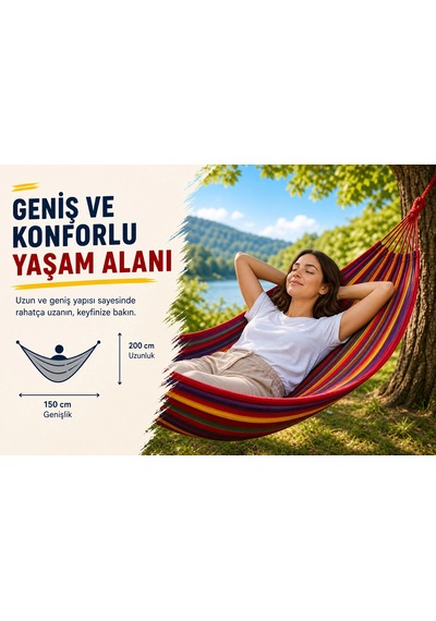 Çift Kişilik Hamak 260x150 Cm Kolay Kurulabilir Bahçe Balkon Kamp Salıncak Hamak Çantalı Çok Renkli
