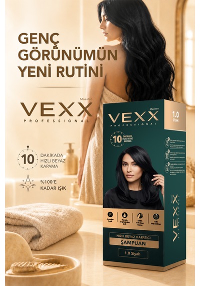 Vexx Professional Beyaz Kapatıcı Pratik Boya Şampuan Siyah 1.0 Amonyaksız Formül 300 Ml.