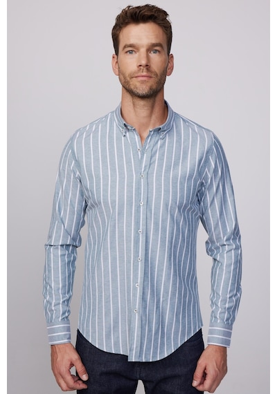 Tudors Slim Fit Uzun Kol Çizgili Yaka Düğmeli Erkek Gömlek-28529-multi Çok Renkli