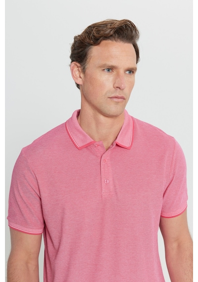 Ac&Co / Altınyıldız Classics 4A4820200047Fub3 Düğmeli Polo Yaka Cepsiz Slim Fit Erkek Tişört Fuşya - Beyaz Beyaz - Pembe