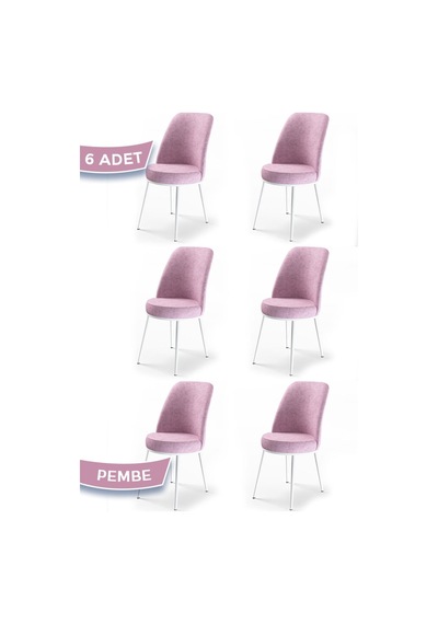 Canisa Concept Canisa Dexa Serisi 1.sınıf Yemek Ve Mutfak Sandalyesi , 6 Adet , Pembe , Ayaklar Beyaz Sandalye Pembe Ayakları Beyaz