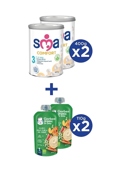 Sma Comfort 3 1-3 Yaş Devam Sütü 2x400g + Gerber Organıc Yulaflı, Hav., Elm., Balkab. Püresi 2x110g