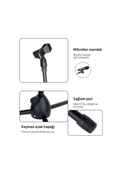 Profesyonel Telefon Tutuculu Mikrofon Sehpası Youtuber Podcast Canlı Yayın Standı