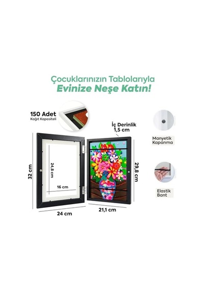 Resim Sanat Çerçevesi Mıknatıslı Kapaklı Duvara Asılabilir Etkinlik Sergileme Çerçevesi Çocuk Çizimleri Için