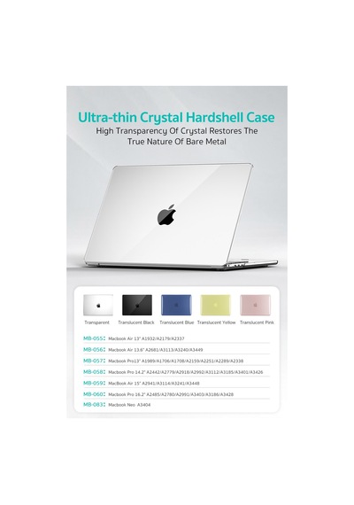 MacBook Pro 13.3 İnç Uyumlu Ultra İnce Kristal Sert Kılıf -a1706 A1708 A1989 A2159 A2289 A2251 A2338 Şeffaf