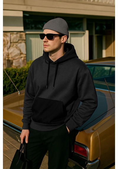 Markapia Erkek Kapüşonlu Cepli Sweatshirt Antrasit