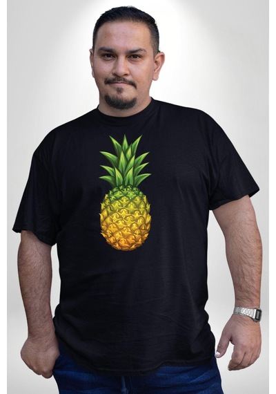 Angemiel Ananas Meyve Siyah Büyük Beden Erkek Kadın Unisex Basic Ön Baskılı Tişört Siyah