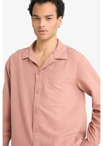 Defacto Relax Fit Apaş Yaka Dokuma Uzun Kollu Gömlek F6342ax25aubr496 Bordo