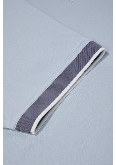 Fermuarlı Polo Yaka Erkek T-shirt Açık Gri Açık Gri
