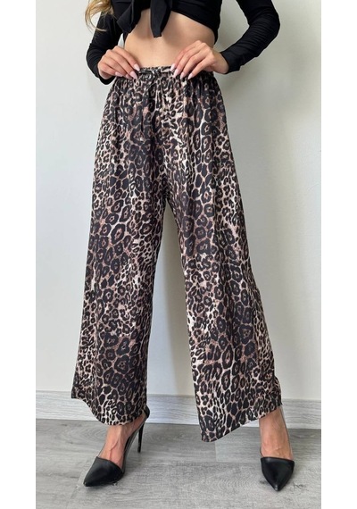 Modadua Leopar Desenli Bol Paça Pantolon Rahat Kesim, Akışkan Duruş Çok Renkli